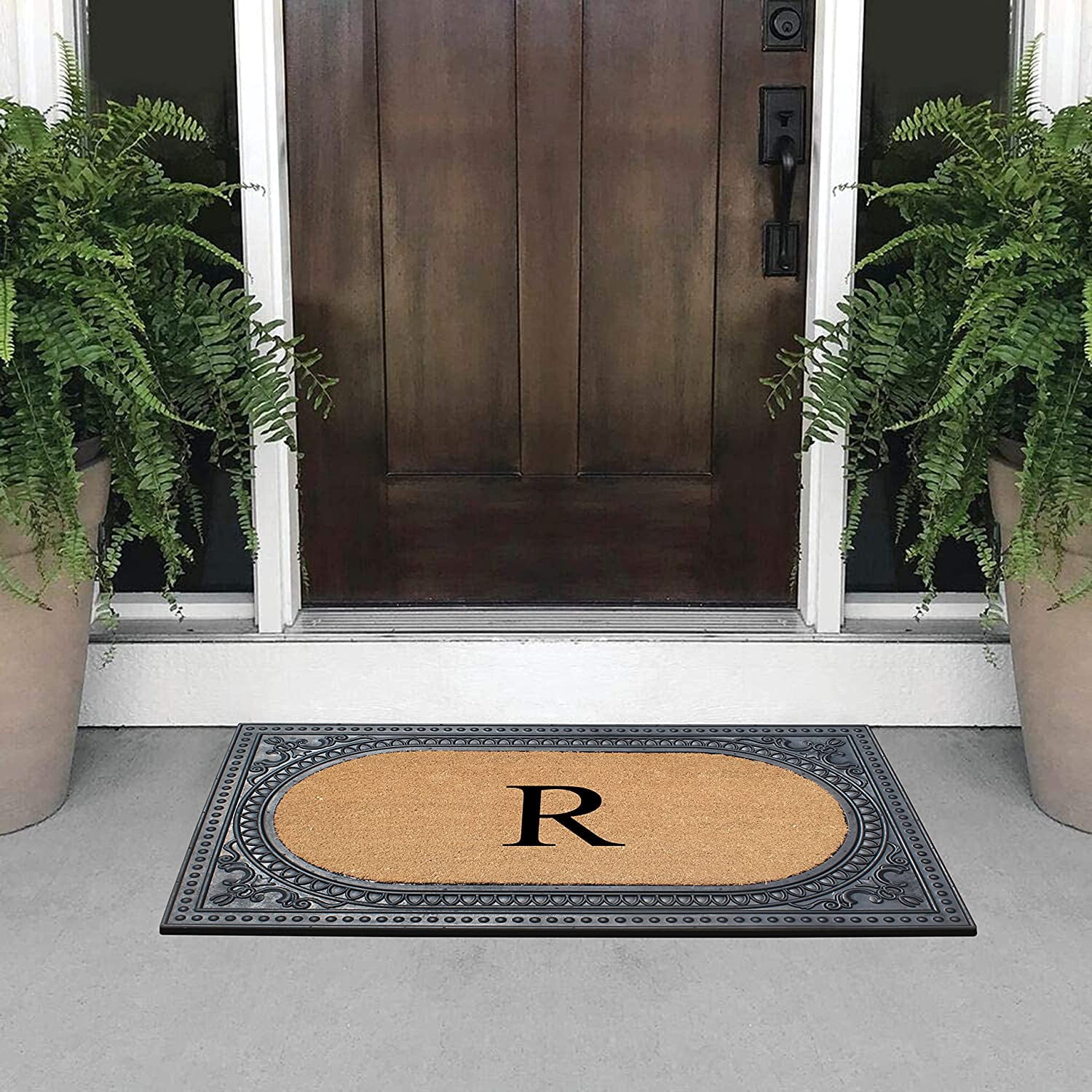 A1HC Natural Rubber & Coir 24x39 Monogrammed Doormat For Front Door, Anti-Shed Treated Durable Doormat for Outdoor Entrance, Heavy Duty, Low Profile, Easy to Clean, Long Lasting Front Porch Entry Rug