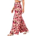 thumbnail image 3 of Women Casual Elastic Drawstring Floral Print Wide Leg Maxi Pants with Pockets Red S, 3 of 8