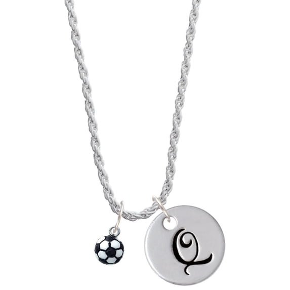 Delight Jewelry Resin Soccer ball Silvertone Script Initial Disc - Q - Charm Necklace, 20"+3"