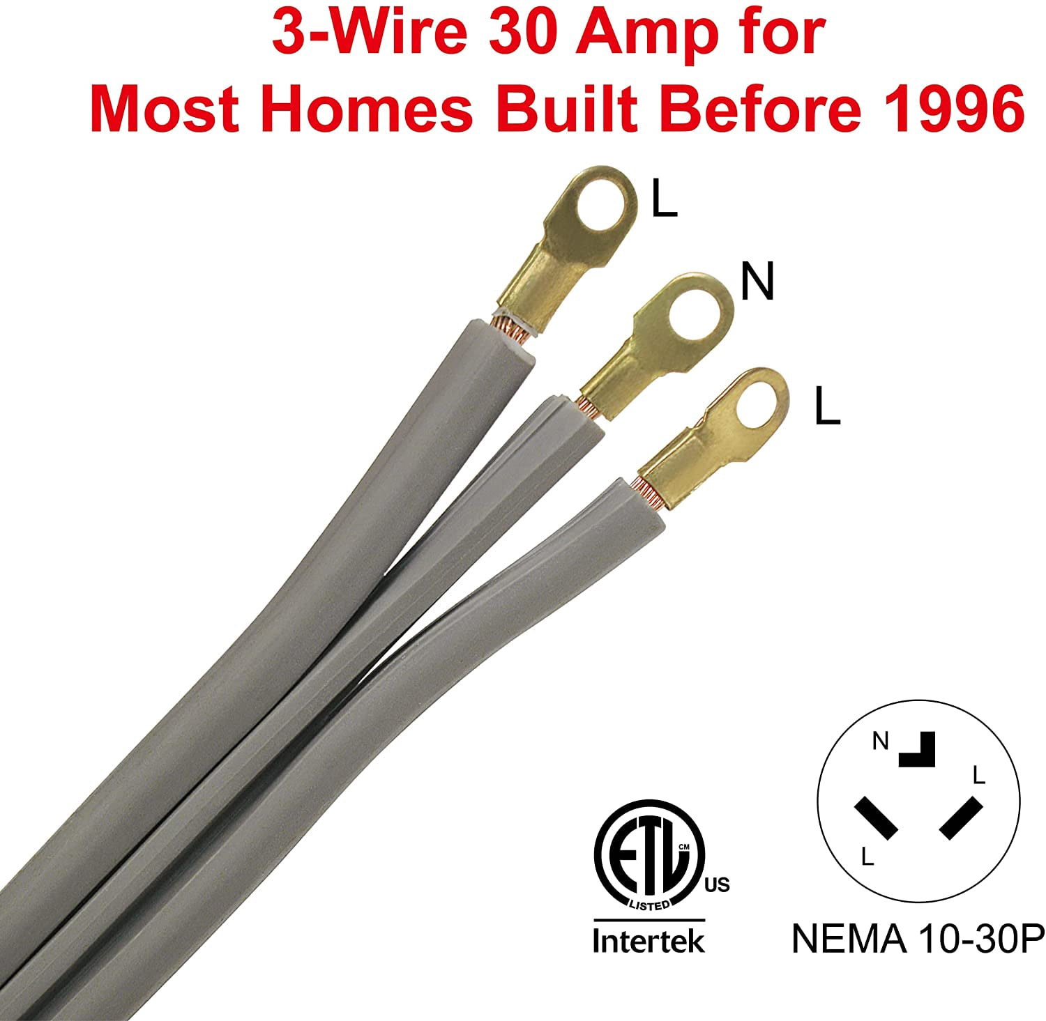 Clear Power 6 ft 10/3 SRDT, Indoor Dryer Cord, 3-Wire 30 Amp, Gray, CP10016