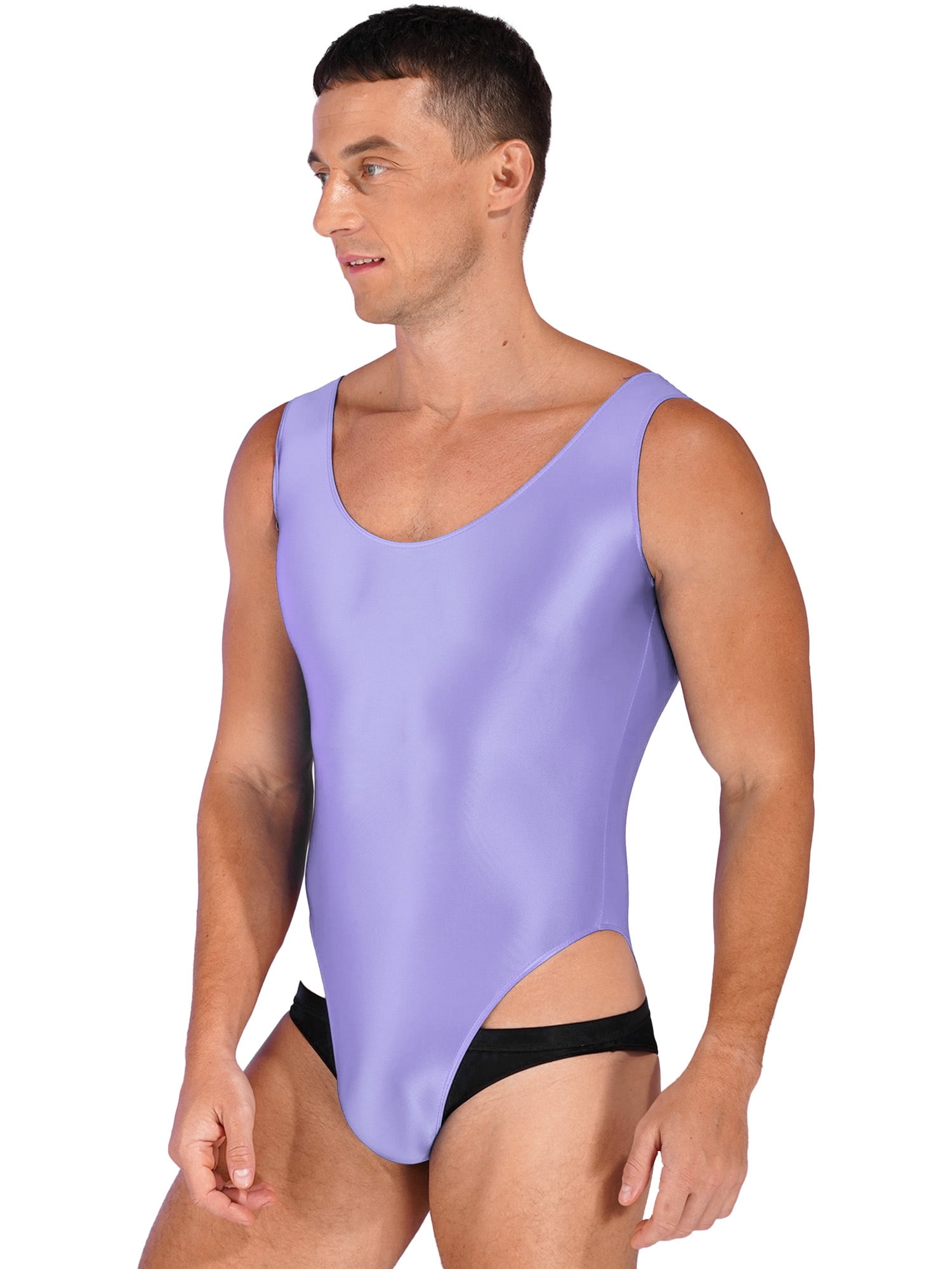 YIZYIF Mens Glossy Backless One Piece Swimsuit Bodysuit Stretchy