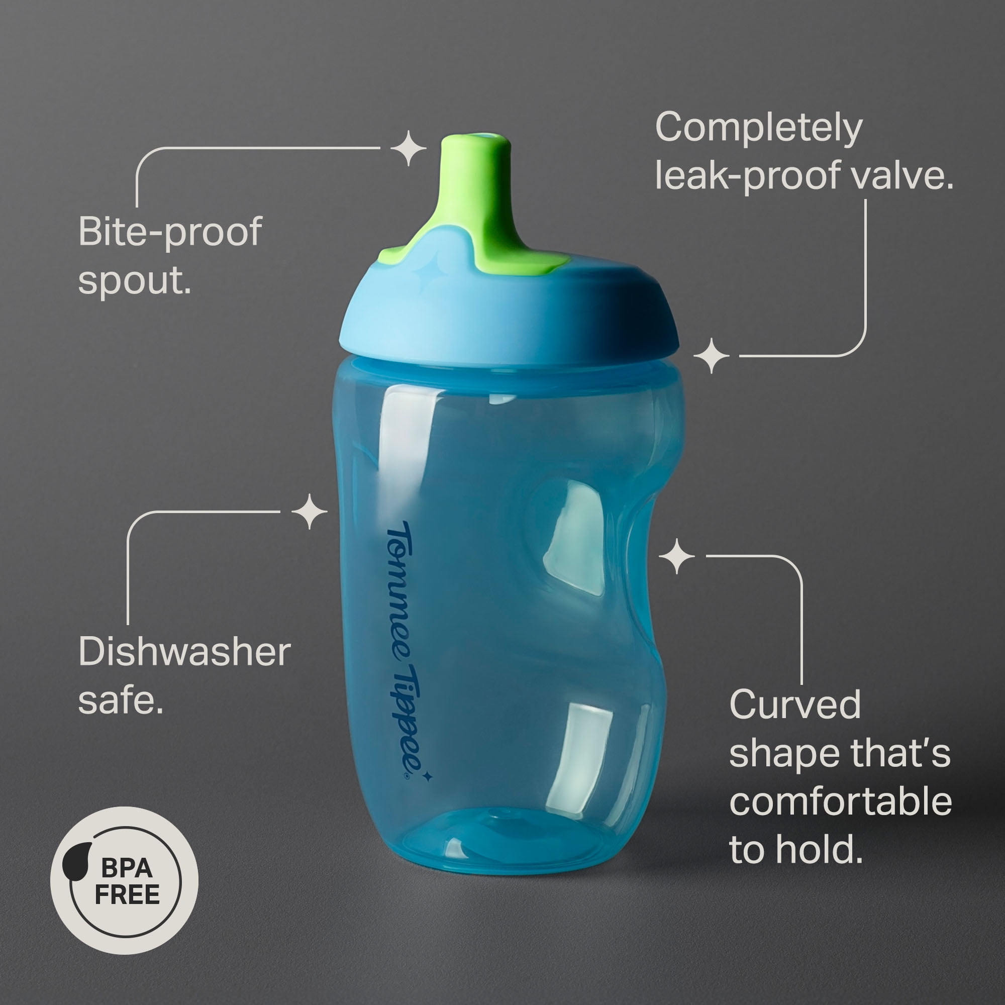 Tommee Tippee Non-Spill Sippy Toddler Cup, 12m+, 10oz, Leak-Proof, Blue, 1-Pack