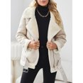 thumbnail image 1 of -Chaqueta gruesa y cálida de piel Fuax para mujer, abrigo holgado con cinturón para motociclista, Otoño e Invierno, 1 of 5