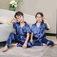 thumbnail image 4 of Toddler Kids Baby Girl Solid Pajama Sets Silk Satin Short Sleeve Button Down Shirt Top and Pants 2-Piece Pajamas Set Sleepwear for Boy Girl, 4 of 6