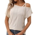 thumbnail image 6 of Conairie Off The Shoulder Shirt For Women Short Sleeve Solid Loose Tunic Tops Comfy Soft Basic Blouses Vacation Clothes Beige XL, 6 of 6