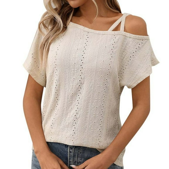 Womens T Shirts Blouses Asymmetric Neck Out Textured Wear Womens Athletic Tops
