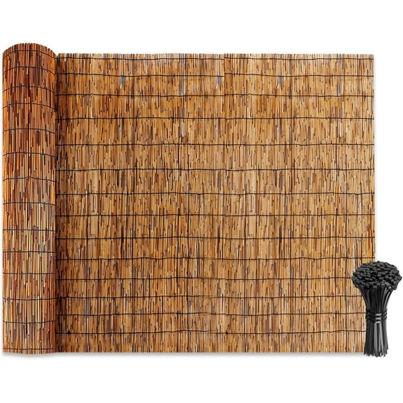MY.Natural Reed Fencing Rolls: Privacy Bamboo Fence 3/4/5/6ft High Roll Reed Screen, Decorative Bamboo Fencing for Outdoor Balcony Patio Garden Backyard,with Cable Zip Ties(Coffee, 4x16.4ft)