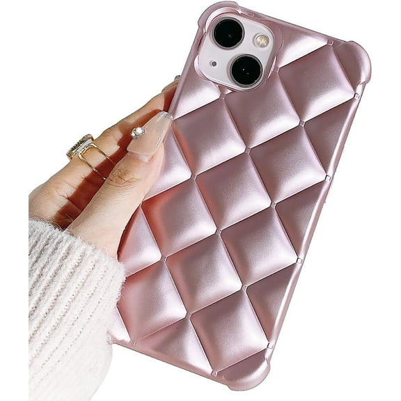 Plaid Solid Color Luxury Four Corners Anti Drop TPU Case Compatible with iPhone Case (Pink,iPhone 12 Pro)
