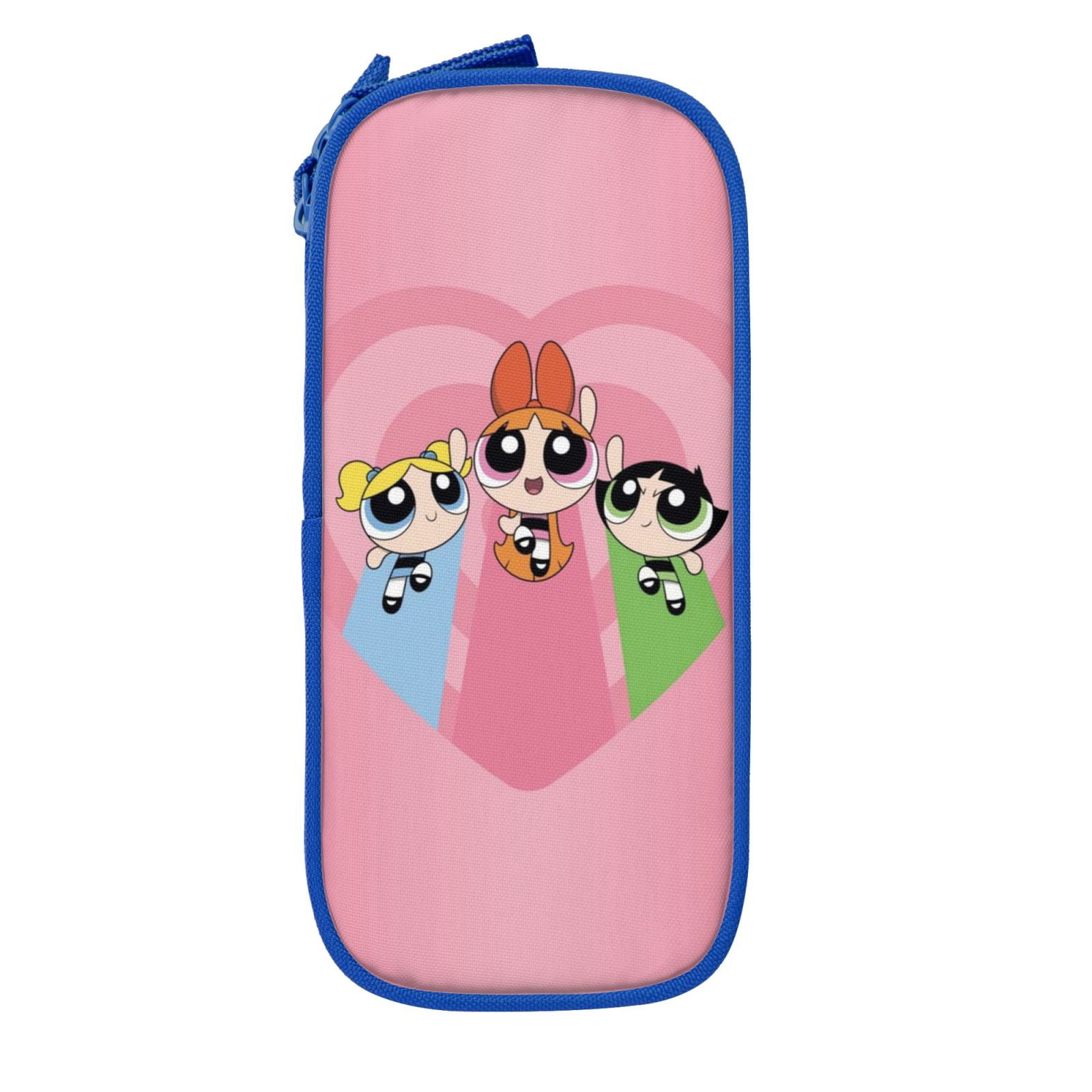 The Powerpuff Gi-rls Pencil Case Large Capacity Pencil Pouch Penbag Office Stationery Organizer Travel Makeup Bag Blue