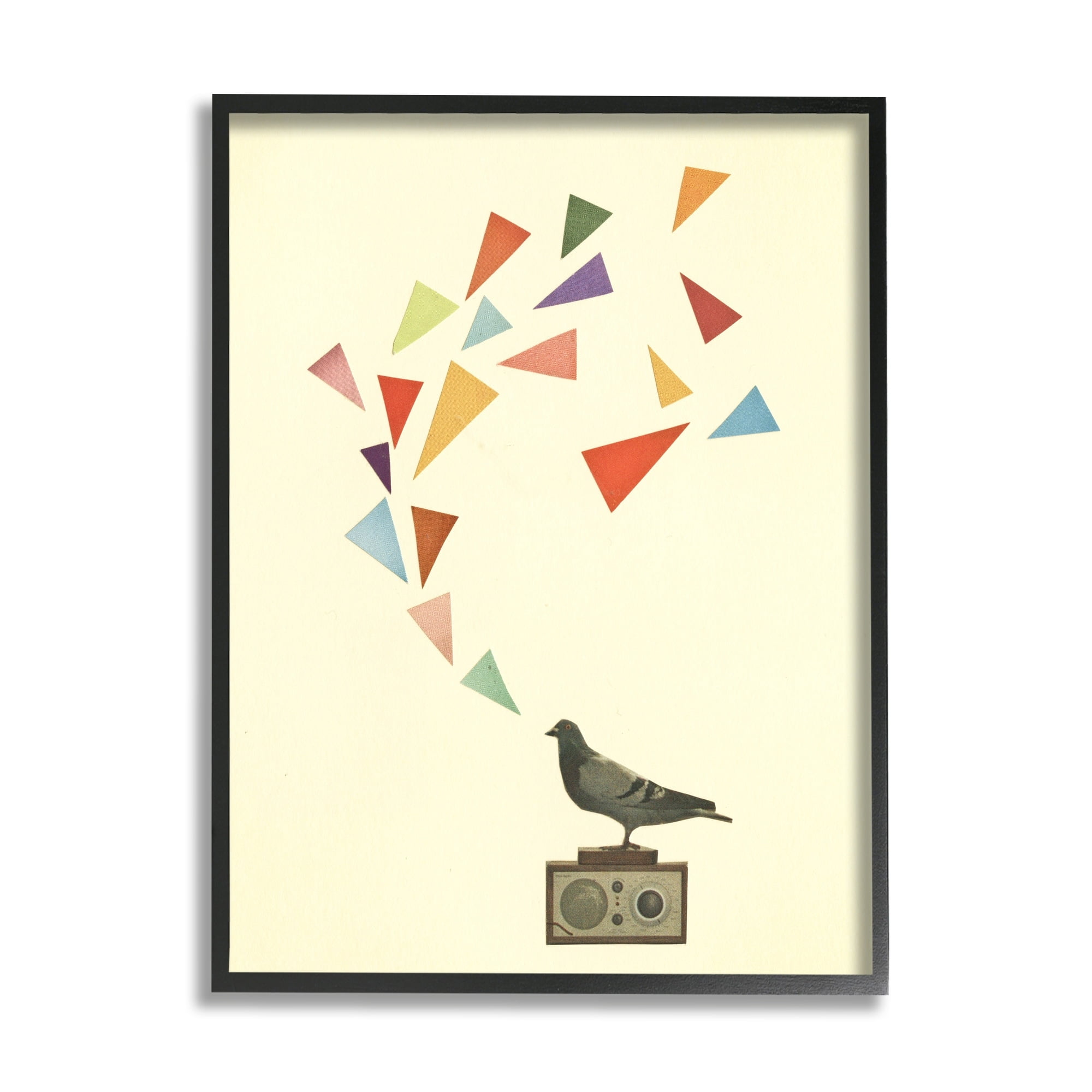 Stupell Industries Pigeon Antique Radio Geometric Triangle Shapes Design Framed Wall Art, 16 x 20, Design by Cassia Beck