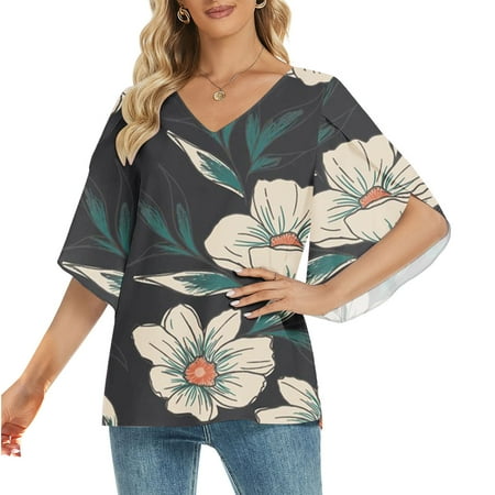 

Wenini Blouse Tops for Women 2048 V-neck Three Quarter Sleeve Summer Tops for Women Casual Sexy Cute Blouse Tops Fashion Comfortable and Gentle Short Top Going out Tops for Women