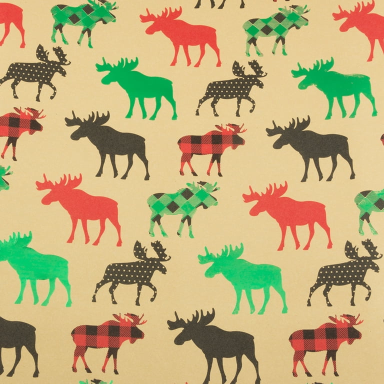 Brown Country moose pattern wrapping paper