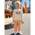 thumbnail image 5 of RUINIXCW Toddler Baby Boy Halloween Outfit Infant Baby Boy Fall Winter Clothes Ghost Holding Pumpkin Embroidery Long Sleeve Sweatshirt and Plaid Jogger Pants Set, 5 of 9