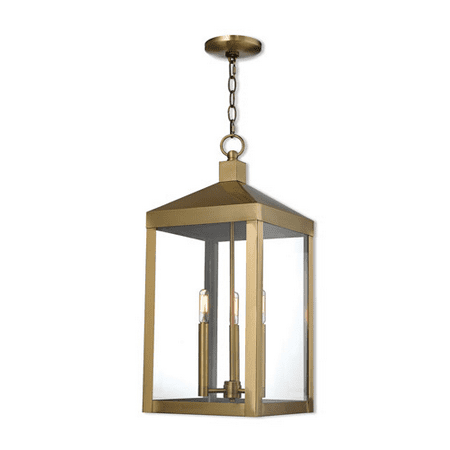 

Outdoor Pendant 3 Light With Antique Brass Clear Candelabra Base 11 inch 180 Watts - World of Crystal