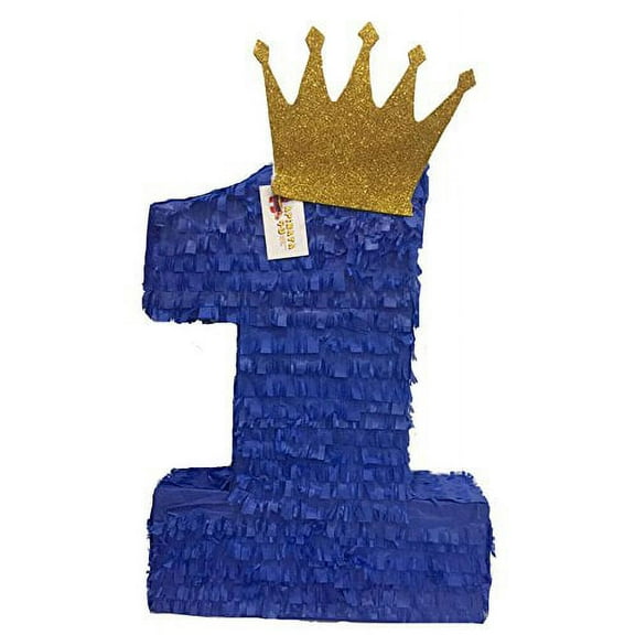 APINATA4U 20" Tall Royal Blue & Gold One Pinata with Gold Crown First Birthday Prince Theme Party