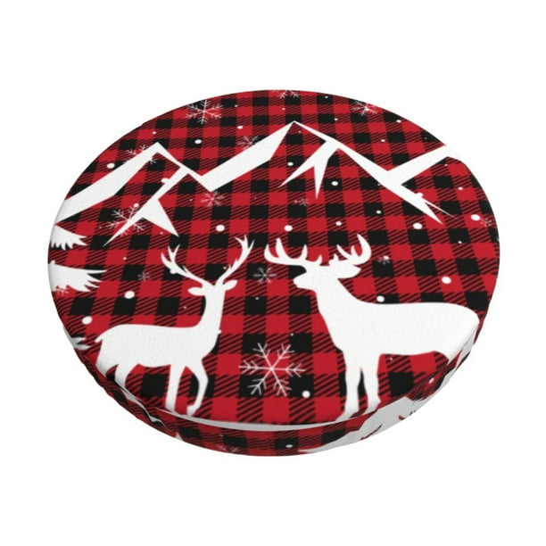 Balery Christmas Buffalo Plaid Fundas de asiento para taburete de bar redondo de tela de terciopelo ajustables que protegen de arañazos y manchas para sillas de 14 a 17 pulgadas.-12 inch