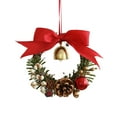 thumbnail image 2 of Christmas Wreath Pendant with Bow and Bells for Door Hanging 4.7in Pinecone and Vine Ring Ornament for Wall or Tree Holiday Home Decor, 2 of 6