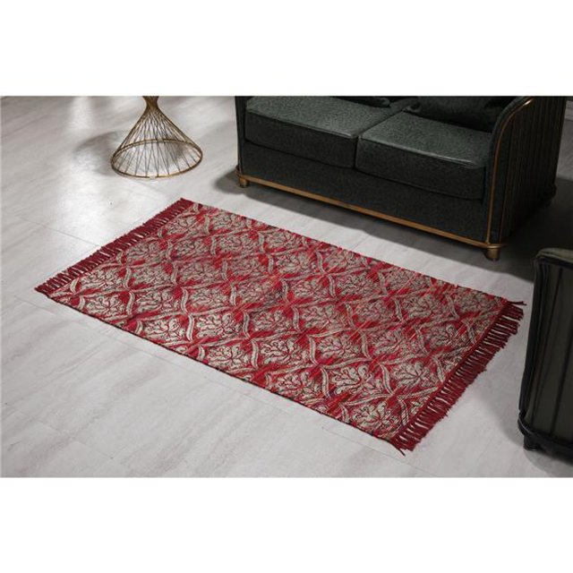 Luxen Home 3'x5' Handwoven Red/White Polyester/Cotton Rug with Metallic Print