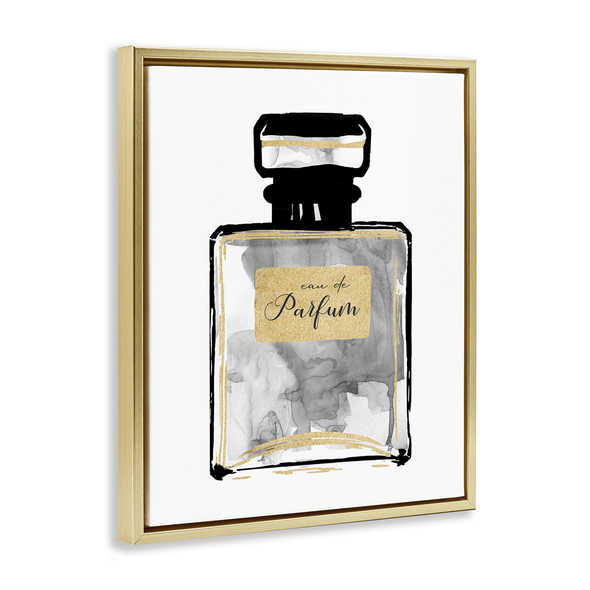 Stupell Industries Black French Perfume Beauty & Fashion Painting Gold Floater Framed Art Print Wall Art, 25 x 31