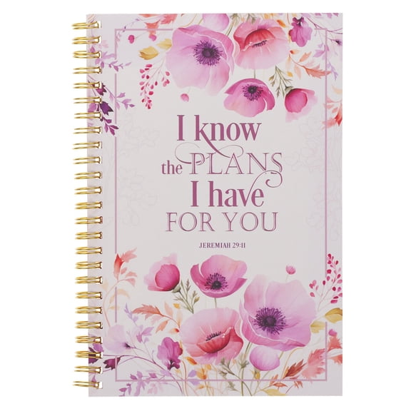 Christian Art Gifts I Know the Plans Writing Wirebound Notebook - Jer. 29:11 Bible Verse, Flexible Cover Prayer Journal, 128 Ruled Pages w/Scripture, 8.5" x 5.9" x 0.6" (216mm x 150mm x 15mm)