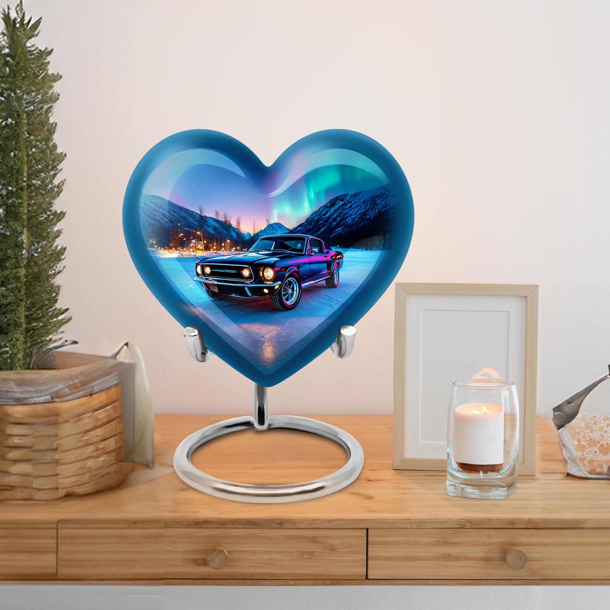 MUKTIVE Car Urn for Adult Ashes Male & Female, Northern Light Mini Heart Cremation Urns, Blue Burial Urn for Human Ashes Women & Men, Keepsake Urns for Adult,3 Inch