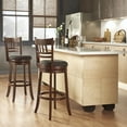 thumbnail image 2 of Weston Home Vertical Design Swivel Dark Cherry Finish Wood Bar Height Stool, Dark Gray Linen, 2 of 6