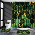 thumbnail image 2 of Poedist 4Pcs Marble Bathroom Sets with Shower Curtain and Rugs, Marble Shower Curtain Set with Non-Slip Rugs,Toilet Lid Cover,Bath Mat and 12 Hooks,71 x 71 Inch, Green Honeycomb Marble, 2 of 8