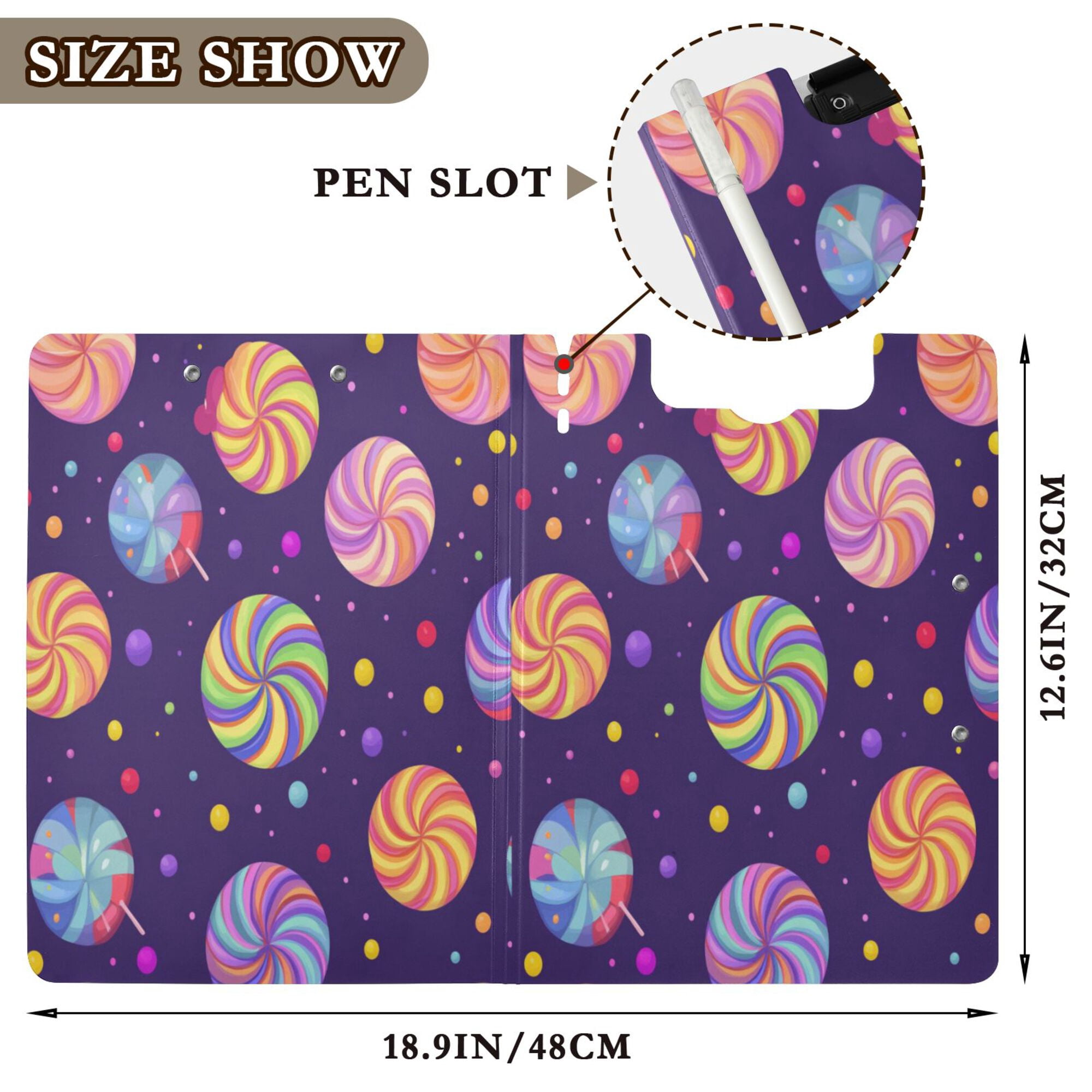 FORMRS A4 Clipboard Folder with Pen Holder Horizontal Foldable School Office Binder, Candy Cosmic Swirls