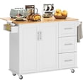 thumbnail image 1 of Kitchen Island Cart with Storage Kitchen Cart Sideboard and Buffet with Wheels Bar Cart with Large Countertop with Towel Holder and Spice Rack,2-Door Cabinets,White&Maple,New, 1 of 8