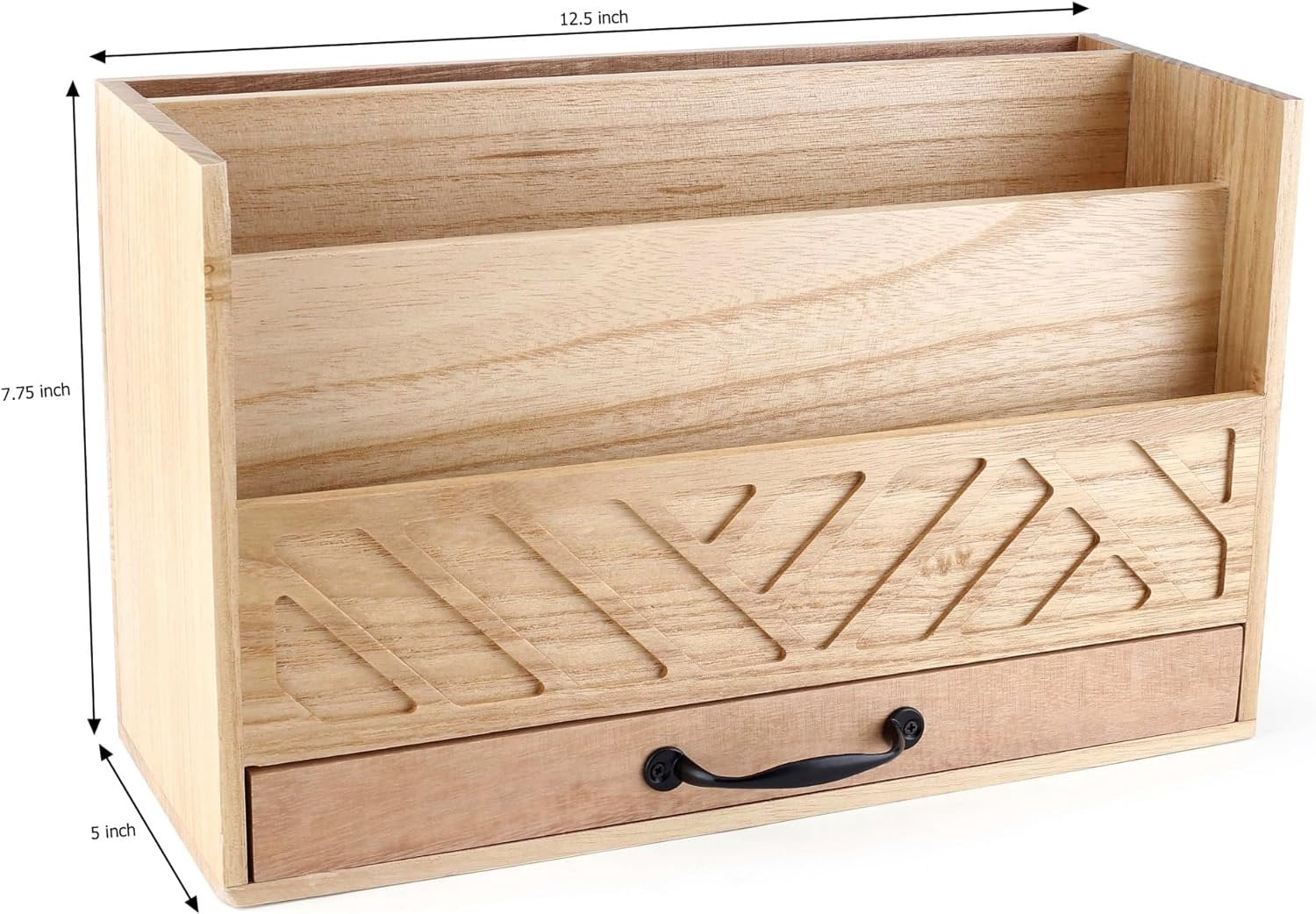 Wood Office Desk Organizers and Storage, Wood Mail Bill Organizer with Drawer for Desktop Organization, Desk Accessories & Workspace Organizers, File Paper Holder Desk Sorter for StorageNatural Wood