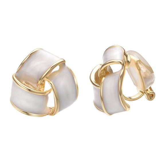 Yoursfs Gold Plated White Love Knot Clip on Earrings for Women Non-Pierced Knot Earrings
