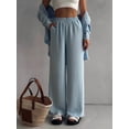 thumbnail image 5 of 2 Piece Outfits for Women Casual Lounge Sets Long Sleeve Button Down Shirts and Wide Leg Pants Sets Light Blue XXL, 5 of 8