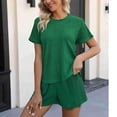 thumbnail image 6 of Hxshgdsn 2 Piece Womens Pajamas Set Crew Neck Short Sleeve Top And Elastic Waist Shorts Sleepwear Summer Lounge Sets Green L, 6 of 6