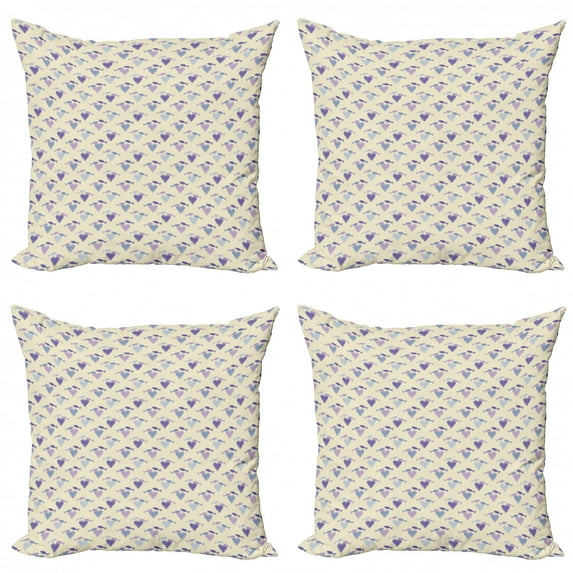 Fish Throw Pillow Cushion Case Pack of 4, Stripey Hearts and Fish Creative Romantic Underwater, Modern Accent Double-Sided Print, 4 Sizes, Eggshell Blue Violet, by Ambesonne