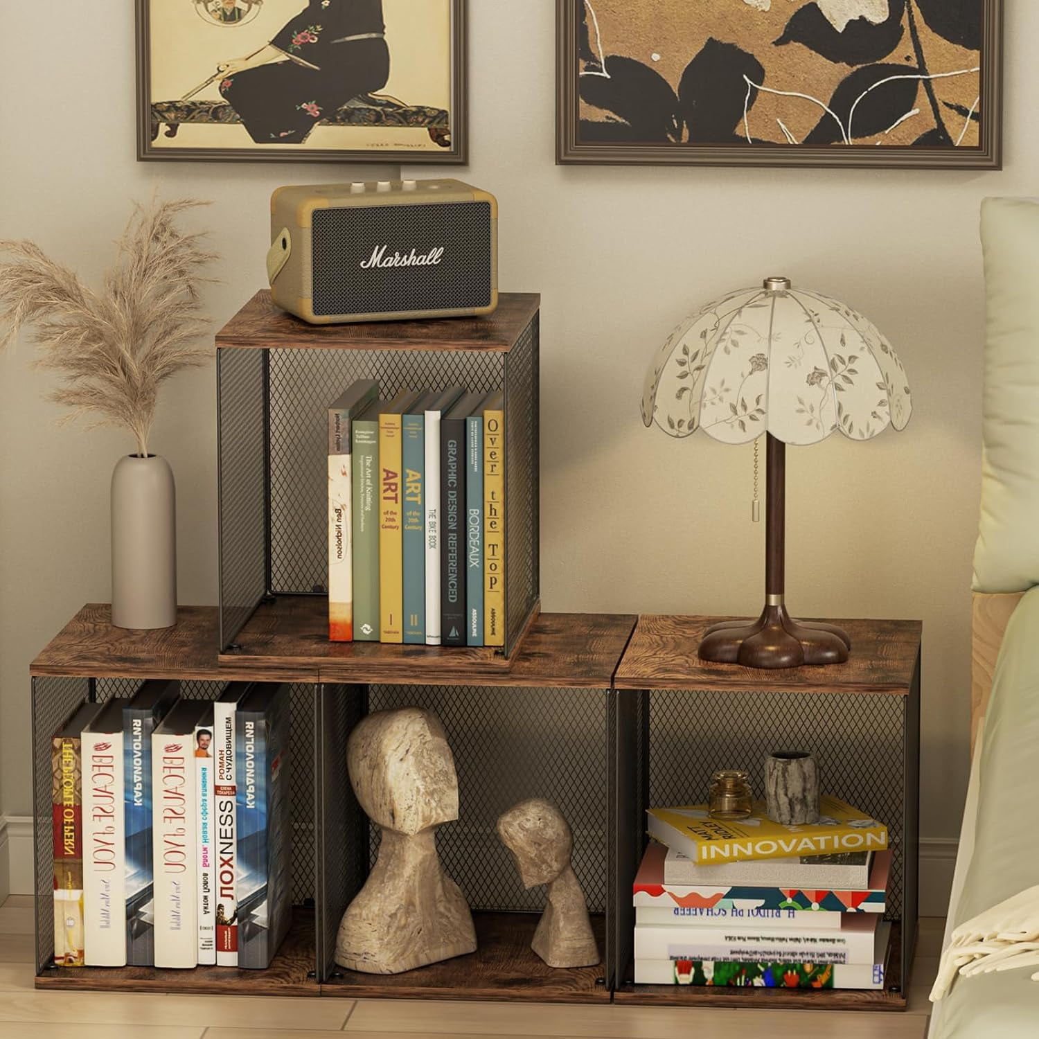 2 Cube Organizer Bookshelves DIY Variable Stackable Cube Storage Organizer for Kid Bedroom,Living Room,Small Bookshelf Black Brown Wooden,No Vinyl Storage