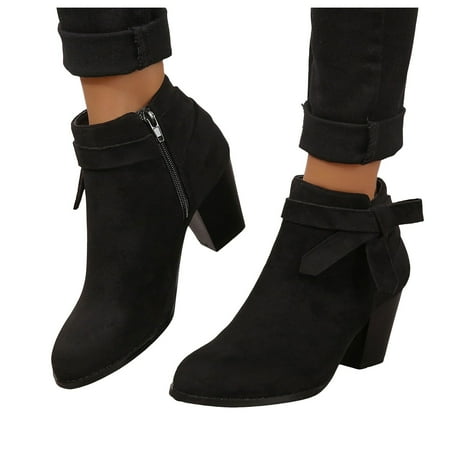 

Oyedens Women s Dress Boots Ankle Booties Suede Bowknot Pointed Toe High Heels Short Boots