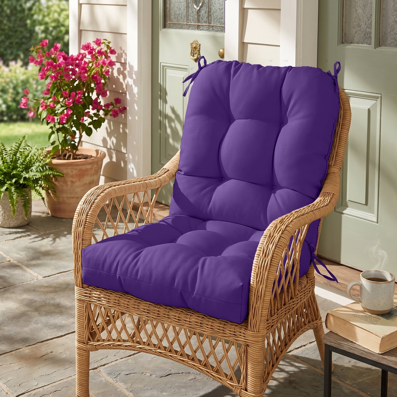 EAGLE PEAK Tufted Outdoor/Indoor Seat/Back Chair Cushion, Set of 2, 42'' x 21'', Purple