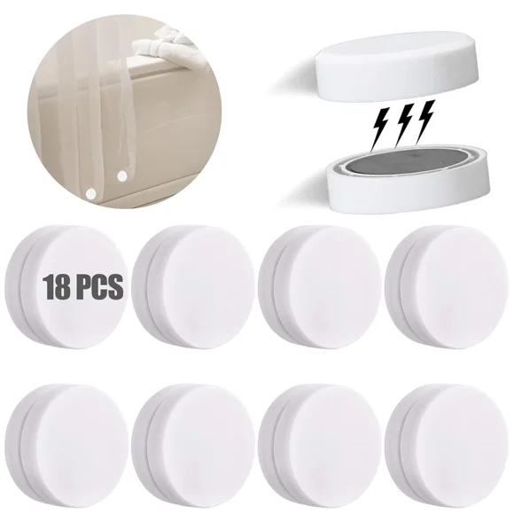 ZYNERY 18 contrapesos de cortinas de ducha magnéticas, base de imán de cortinas de baño potentes sin costura, imán de revestimiento de cortinas pesadas al aire libre (blanco)