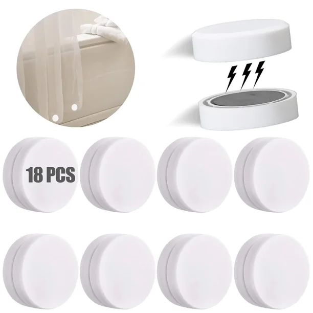 ZYNERY 18 contrapesos de cortinas de ducha magnéticas, base de imán de cortinas de baño potentes sin costura, imán de revestimiento de cortinas pesadas al aire libre (blanco)