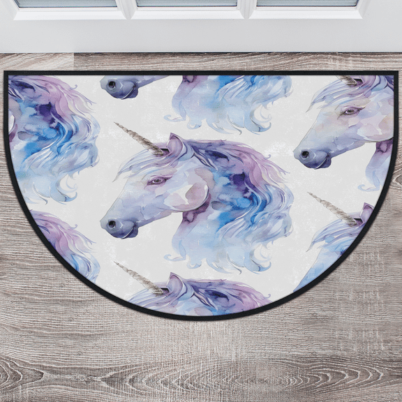 CURLYOOT Cute Unicorn Half Round Door Mat 40'' x 63'', Indoor Outdoor Entrance Rug, Semi Circular Area Rug, Non Slip Washable Absorbent Doormat, Unicorn Print Laundry Room Rug