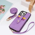 thumbnail image 2 of Compatible with iPhone 13 Case with Card Holder, Crossbody Strap, With Mirror,Kickstand,Flip PU Leather Protective Shockproof Anti-fall Phone Cover Case for Women Girls,Purple, 2 of 12