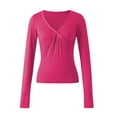 thumbnail image 5 of ZAXARRA Women's Deep V Neck Long Sleeve Cross Wrap Slim Fit Ruched Top Blouses, 5 of 7
