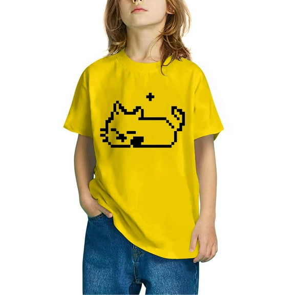 Piuwrlz Kid Short Sleeve Sweatshirt Girls T-Shirts Round Neck T Shirt Top Yellow Size 3 Years