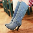 thumbnail image 5 of B91xZ Womens Fashion Boots Low Heel Round Toe Zipper Knee High Riding Boots,Light Blue 7, 5 of 5