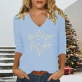thumbnail image 2 of Tees Tops For Women T-Shirts 3/4 Sleeve V Neck Snowflake Print Tunic Blouse Fashion Clothing, 2 of 3
