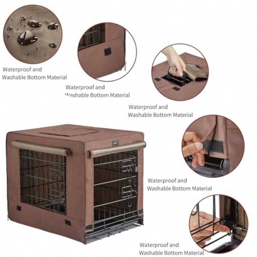 Dog Crates for Small Size Dogs Indoor Double Door Dog Kennels Houses for Puppy and Cats Collapsible Metal Contour Dog Cages Brown 24.0 L x 18.0 W x 20.0 H