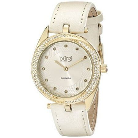 - Burgi Women's BUR122YG Diamond & Crystal Accented Swirl Design Yellow Gold and Cream Leather Strap Watch