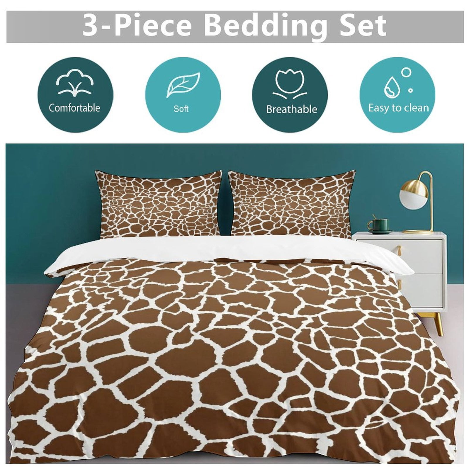 Giraffe Pattern Set Duvet Cover Themed Multicolor Polyester Bedding Set Duvet Cover for Full Size