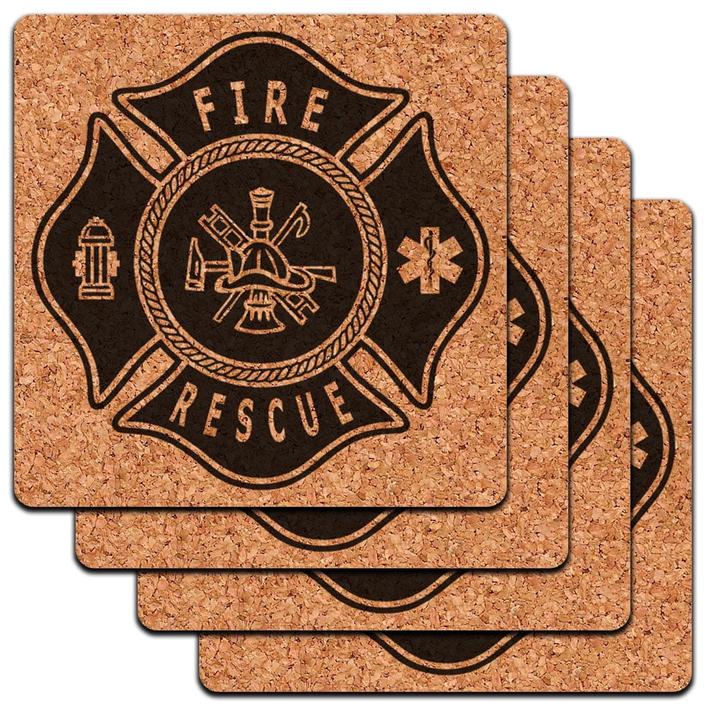 Firefighter Fire Rescue Maltese Cross Low Profile Cork Coaster Set Walmart Com Walmart Com