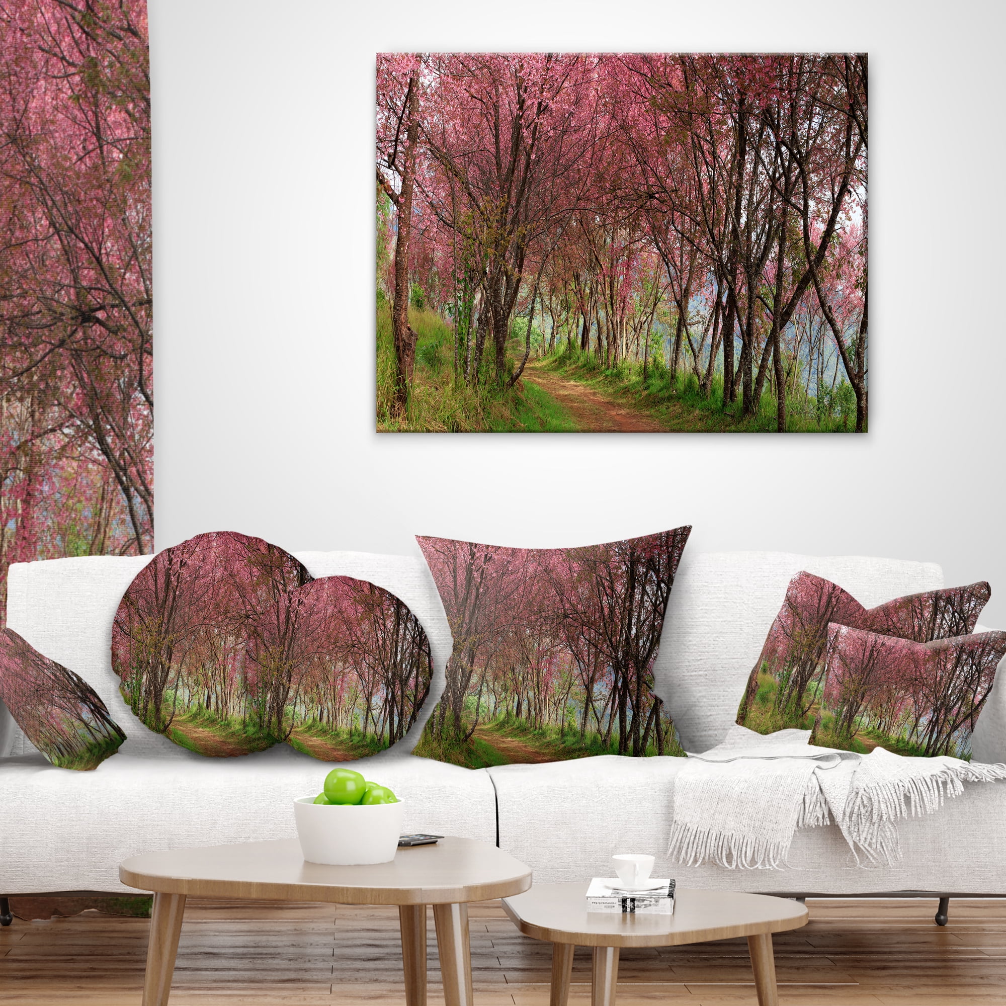 Designart Sakura Pink Flowers in Thailand - Landscape Printed Throw Pillow - 12x20
